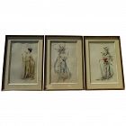ALEXANDRE JEAN LOUIS JAZET (1814-1897) ***three*** original Art Nouveau watercolor drawings of women in elaborate costumes by noted French illustrator artist