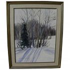 Impressionist winter landscape trees in the snow signed and dated 1986