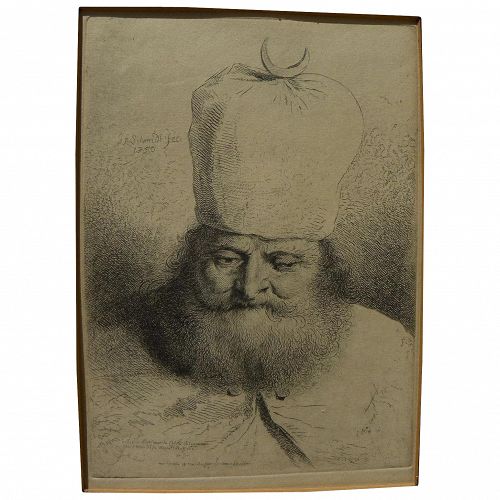 GEORG FRIEDRICH SCHMIDT (1712-1775) fine early engraving in style of Rembrandt "Der Bartige Orientale" by noted German engraver