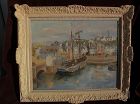 ABEL GERBAUD (1888-1954) large oil painting of French harbor