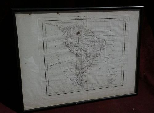 Antique map of South America by Delamarche dated 1822 with hand coloring
