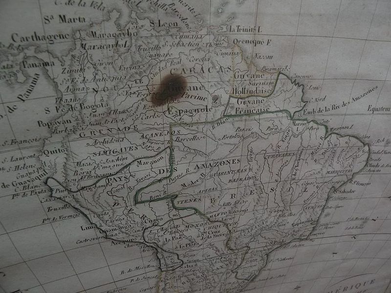 Antique map of South America by Delamarche dated 1822 with hand coloring