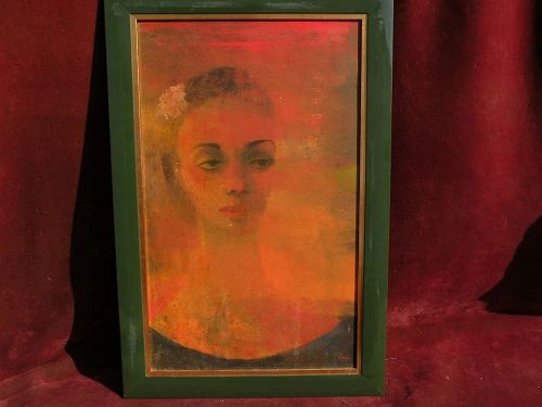 EDWARD REEP (1918-2013) signed modernist painting of a woman by noted mid century California artist