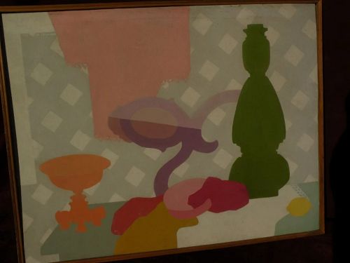 Modernist Mid-Century art 1953 unique painting signed A. STRAUSS