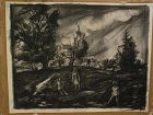 ERNEST W. SCANES (1909-1994) Michigan art well listed WPA Regionalist charcoal drawing
