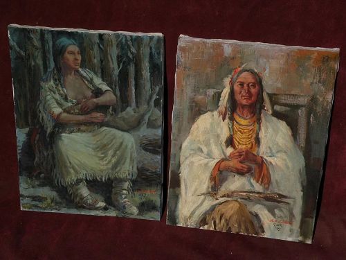 MARCO ANTONIO GOMEZ (1910-1972) **PAIR** Western Americana art paintings of the Native American Indian