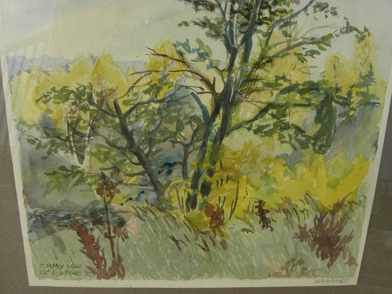American 1929 watercolor landscape painting signed EMMY LOU OSBORNE