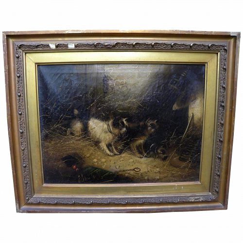 EDWARD ARMFIELD (1817-1896) painting of terriers ratting by famous English dog artist