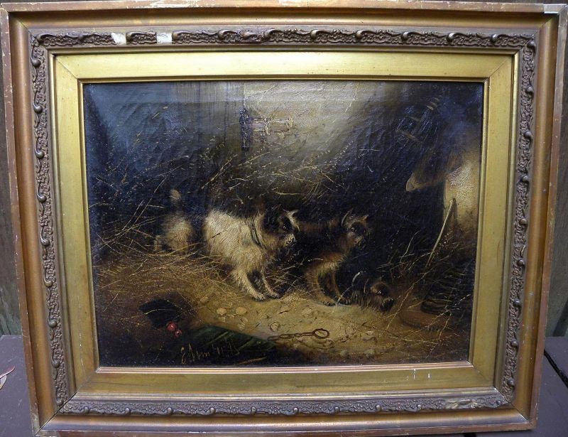 EDWARD ARMFIELD (1817-1896) painting of terriers ratting by famous English dog artist