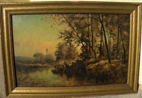 FRANK CLARK BROMLEY (1859-1890) American 19th century art Tonalist landscape painting by Illinois artist