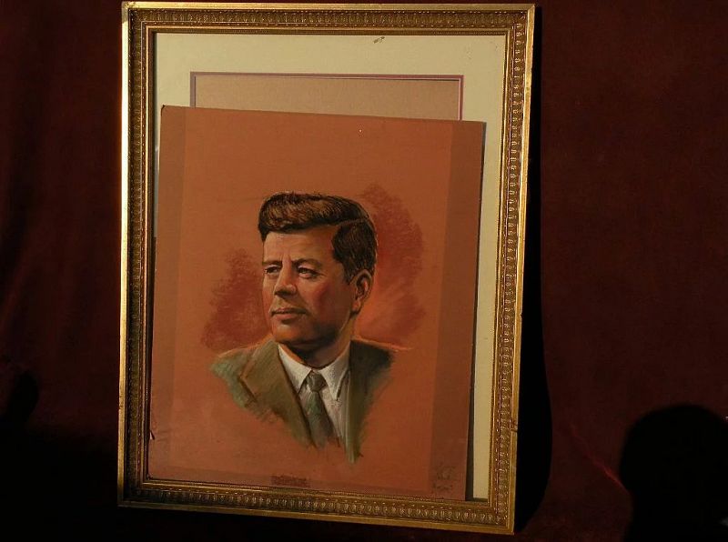 JOHN F. KENNEDY original pastel painting presidential memorabilia and collectibles