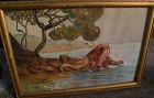 French 1927 watercolor painting likely French Riviera signed H CLOTTU‏