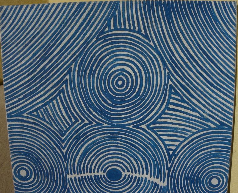 ANNA PETYARRE (1962-) Australian aboriginal art dreaming painting in unusual blue and white