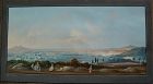 NEAPOLITAN SCHOOL (19th century) large panoramic gouache landscape painting with figures including Vesuvius