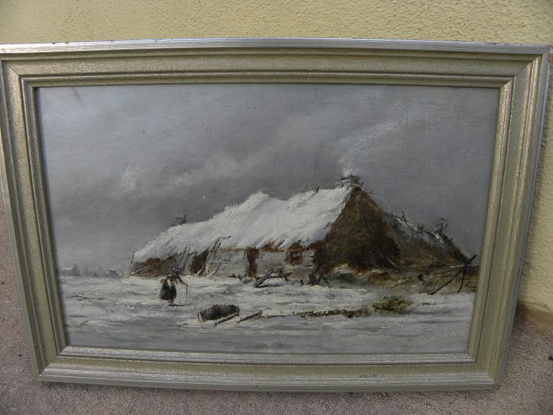English 19th century painting winter scene like Old Master