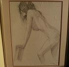 WALT GONSKE (1942-) charcoal and pencil drawing of a young nude woman by noted New Mexico listed artist