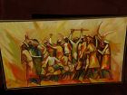 Islamic art 1970 signed Omani painting of traditional dancers