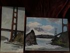 TED CHRISTENSEN (1911-1998) listed California art PAIR of paintings of the Golden Gate Bridge in San Francisco