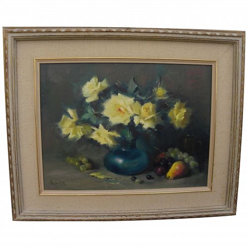 VERNON KERR (1938-1982) impressionist still life painting of roses by the noted California artist
