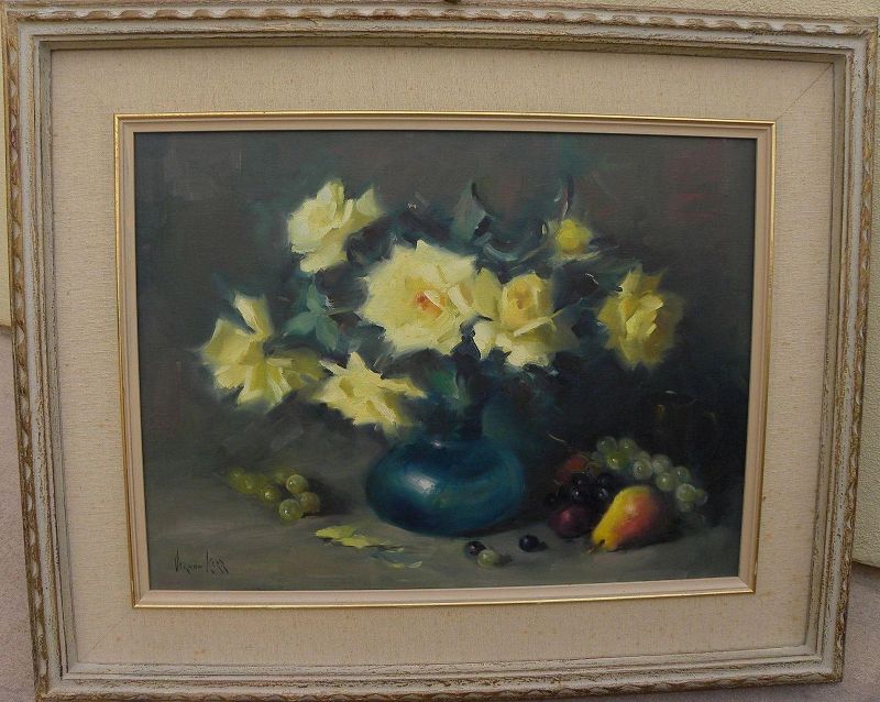 VERNON KERR (1938-1982) impressionist still life painting of roses by the noted California artist