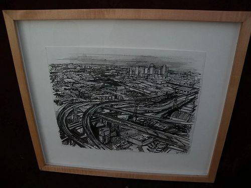 ZOLITA SVERDLOVE (1936-2009) California contemporary art drawing of East Los Angeles freeways