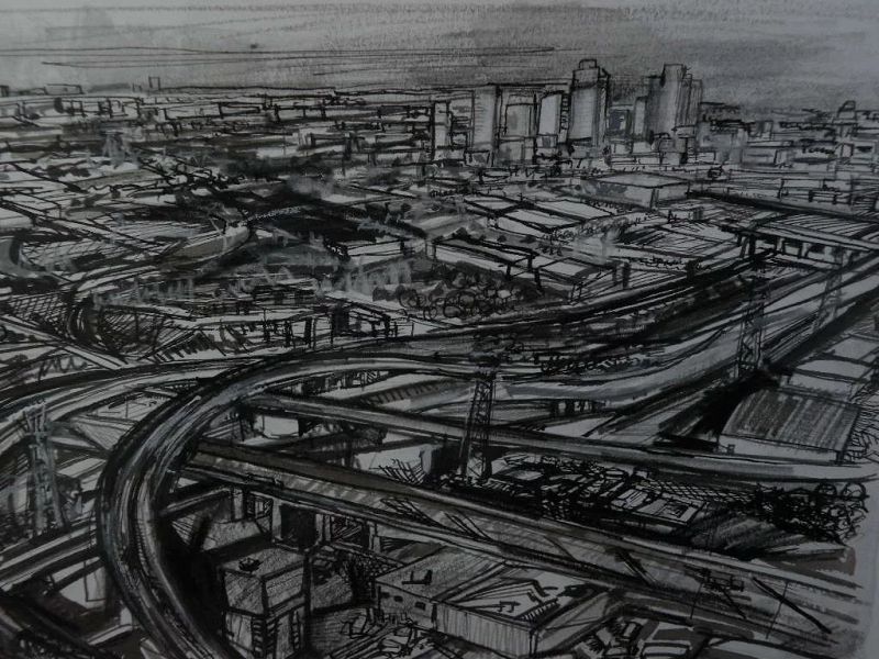 ZOLITA SVERDLOVE (1936-2009) California contemporary art drawing of East Los Angeles freeways