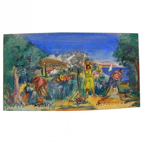 HENRI HAYDEN (1883-1970) gouache watercolor Mediterranean painting