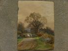English antique watercolor painting double sided landscape