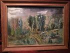 RICHARD HUELSENBECK (1892-1974) modern watercolor landscape painting dated 1942 by one of the founders of early 20th century Dada movement