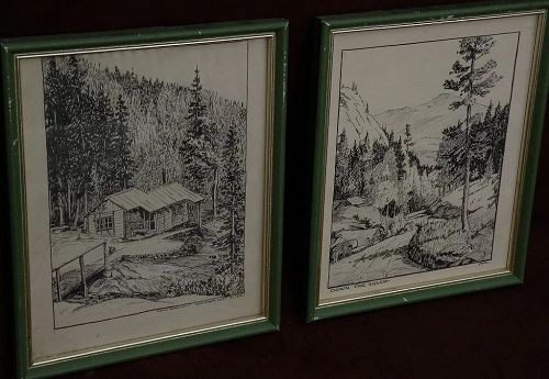 PAIR of Colorado art 1936 ink drawing landscapes, signed