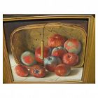 ELBRIDGE AYER BURBANK (1858-1949) fine oil painting of apples in a basket by the noted painter of Native Americans