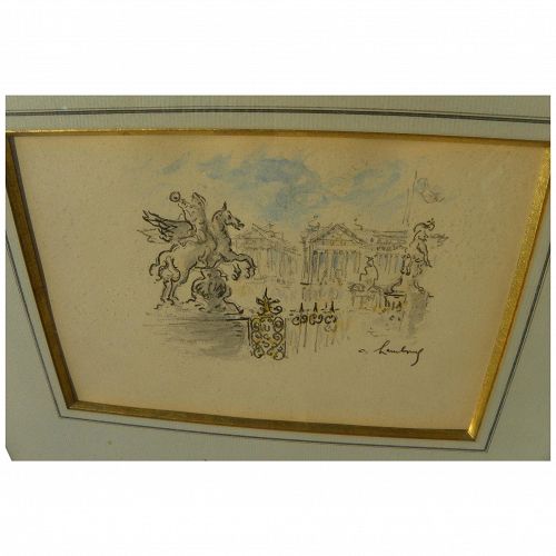 ANDRE HAMBOURG (1909-1999) fine pencil and watercolor drawing of Paris by the noted French Post-Impressionist artist