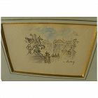 ANDRE HAMBOURG (1909-1999) fine pencil and watercolor drawing of Paris by the noted French Post-Impressionist artist