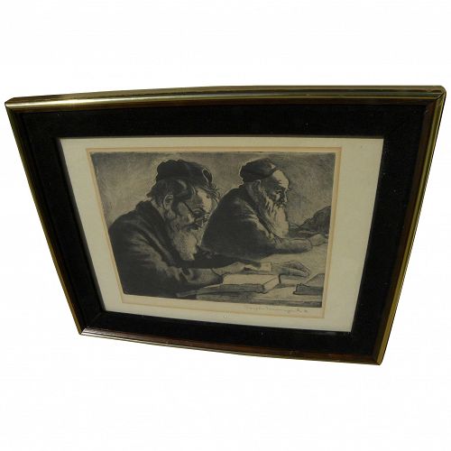 JOSEPH MARGULIES (1896-1984) etching of Jewish men at study by noted American artist