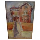 Watercolor mid nineteenth century old Victorian house signed 1941