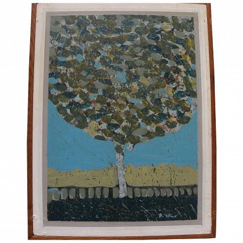 RICHARD STINE (1941-) original gouache painting of a tree by noted California contemporary artist and illustrator