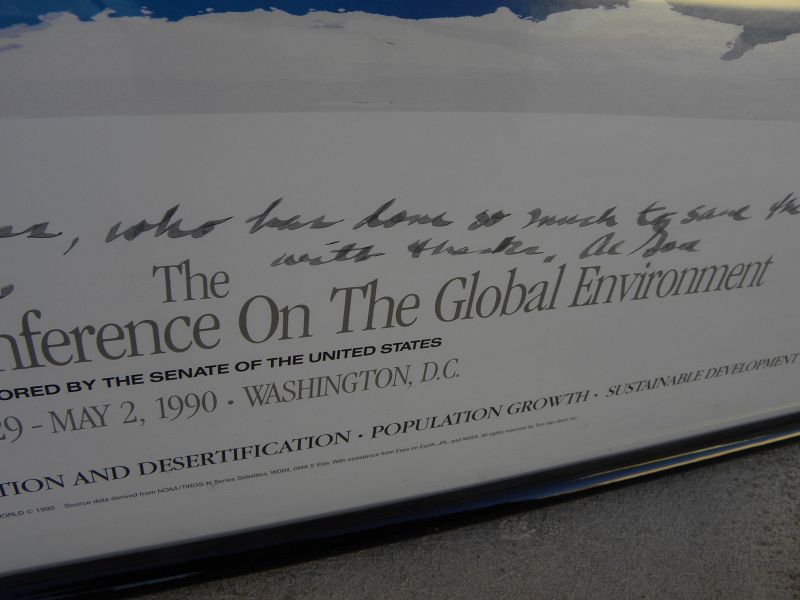 Al Gore signed inscribed 1990 early climate change poster