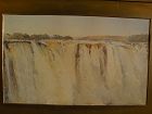 Topographical art original 19th century watercolor painting of a major waterfall possibly Iguassu or Victoria Falls in Africa