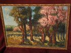 FRANK GLYNDON (1847-1937) California impressionist landscape painting of flowering trees in spring circa 1930's