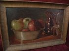 American late 19th century art still life painting apples and pitcher
