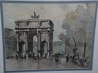 JULES ADLER (1865-1952) French art watercolor and ink drawing of Parisian scene by well listed artist