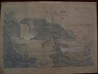 Canadian art 1871 pencil drawing of Montmorency Falls Quebec charmingly folky and rare historical Canadiana