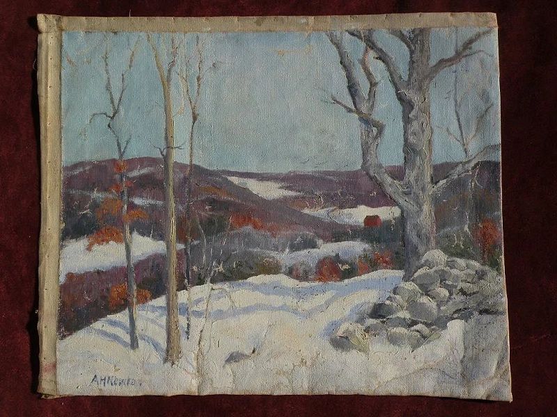 Vintage Connecticut impressionist art PAIR 1927 paintings by artist Allen Newton