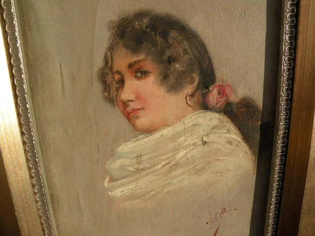 Spanish 19th century **PAIR**paintings signed MORA oil studies of two ladies