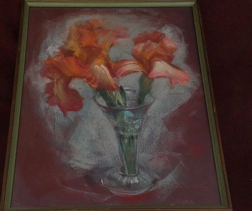 WAYNE LA COM (1922-) California listed art floral still life pastel drawing