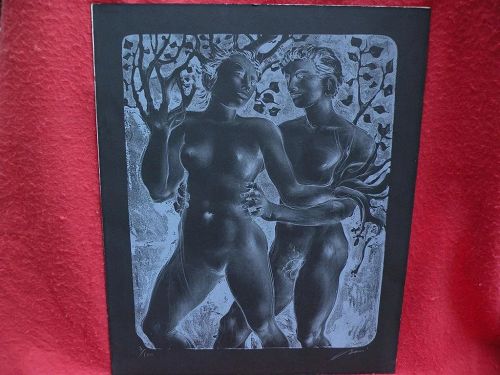 HANS ERNI (1909-2015) pencil signed original lithograph print "Daphne and Apollo" by important Swiss artist