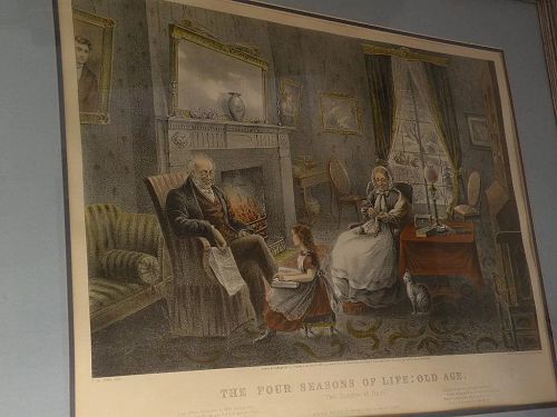 Currier & Ives American 19th century lithograph restrike print "Four Seasons of Life:  Old Age"