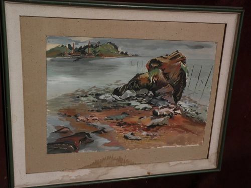 DENNY WINTERS (1905-1985) listed American art watercolor painting of shoreline dated 1943
