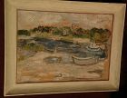 LUCILE BROKAW (1915-1984) gouache 1948 painting of harbor boats by noted socialite model painter