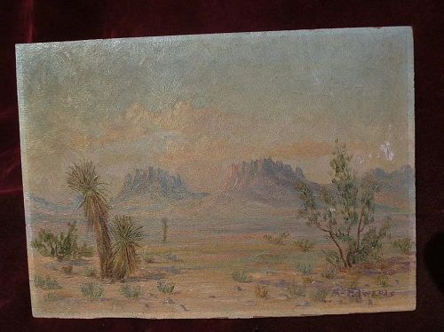 Southwest art desert signed vintage painting yucca and arid mountains